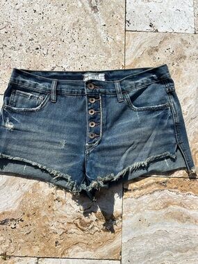 Free People Frayed Button-Front Denim Shorts - Blue